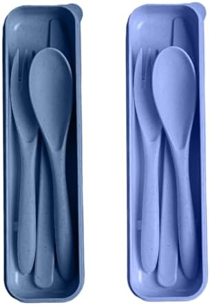 Travel Utensils with Case, Camping Utensils Wheat Straw Reusable Utensils Set With Case, Knife Fork and Spoon Utensil for Lunch Box (2 Pack) by HMDZMR