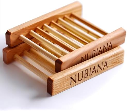 Nubiana Bamboo Soap Dish for Shower, Set of 2 Drainage Tray, Eco-Friendly by NUBIANA
