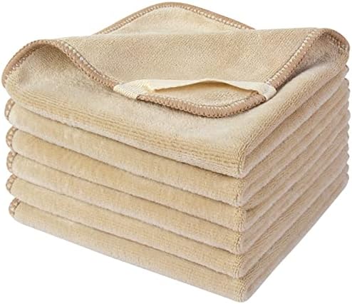 SINLAND Microfiber Facial Cloths Fast Drying Washcloth 12inch x 12inch (6pack, Cream) by SINLAND