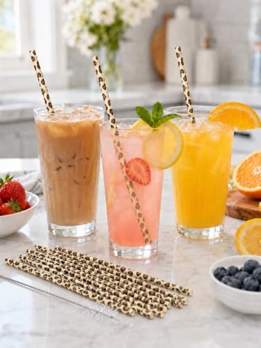 10 Pcs Reusable Leopard Straws Drinking Straw with Cleaning Brush - Image 7