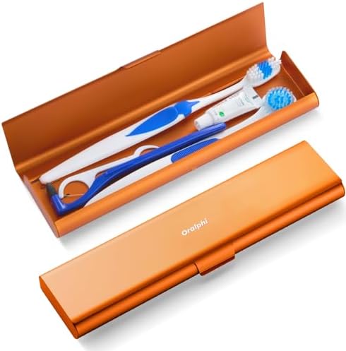 Wider Aluminum Toothbrush Travel Case, Portable Travel Toothbrush Holder, Durable Manual Toothbrush Box Container for Traveling, Bathroom, Camping, Business Trip, Orange by Oralphi