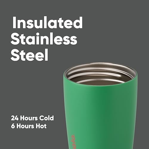 Owala SmoothSip Slider Insulated Stainless Steel Coffee Tumbler, Reusable Iced Coffee Cup, Hot Coffee Travel Mug, BPA Free 12 oz, Grey/Green (Sour Apple) - Image 4