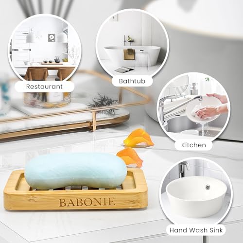 2 Pack FSC Bamboo Soap Dish, Slotted Self-Draining Bar Soap Holder - Image 5