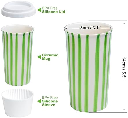 Ceramic Travel Mug with Lid 12 oz Aesthetic Coffee Cup, Minimalist Reusable Coffee Mug for Women & Men, Microwave & Dishwasher Safe, Fits Car Cup Holder (Green) - Image 2