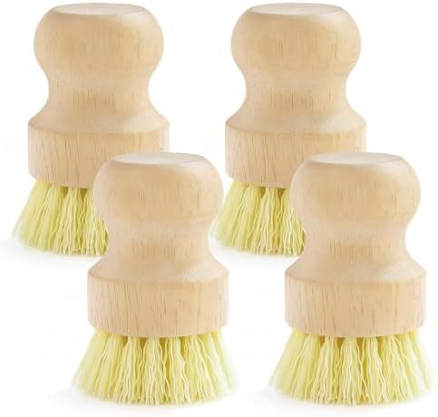 4-Pack Bamboo Dish Brush, Palm Brush Dish Scrubber with Nylon Bristles for Cleaning Pot, Pan, Kitchen Sink, Cookware & Vegetables by LoveBB