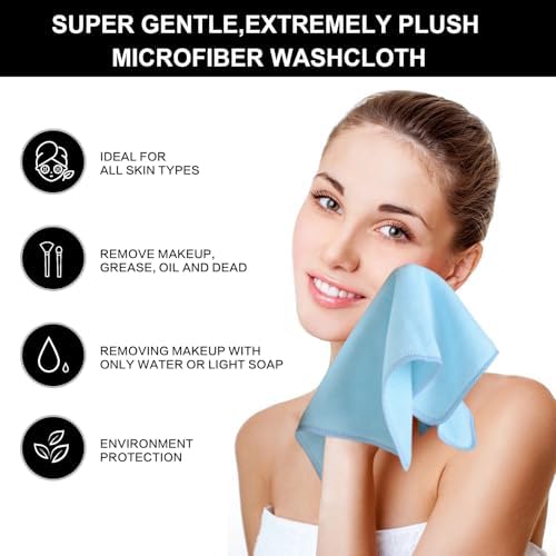 SINLAND Microfiber Facial Cloths Fast Drying Washcloth 12inch x 12inch Absorbent Face Wash Cloth Soft Makeup Remover Cloths - Image 6