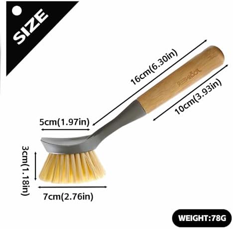 2 Pack Kitchen Dish Scrub Brushes with Bamboo Handle,Pot Cleaning Brushes - Image 2