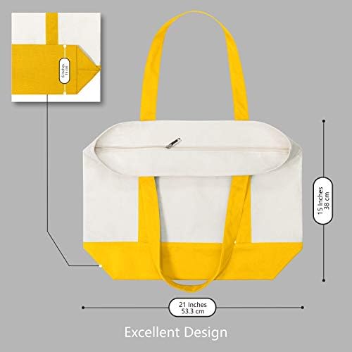 TOPDesign 3-Pack Canvas Tote Bags with an External Pocket, Reusable Grocery Shopping Bags, Top Zipper Closure, Daily Essentials (Yellow/Natural) - Image 5