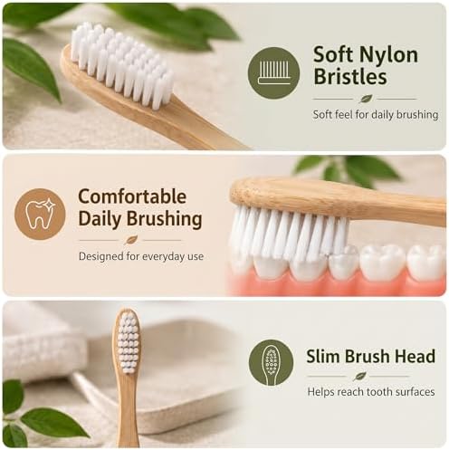 Bamboo Toothbrushes 10 Pack - Soft Bio-Based Nylon Bristles - Image 4