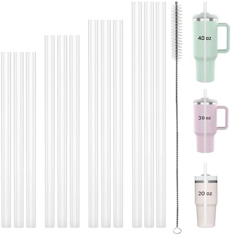 Dakoufish Replacement Straws For Stanley Cup 12oz 16oz 20oz 30oz 40oz Tumblers,12 Pcs Mix Size Reusable White Plastic Straws With 1 Cleaning Brush,Dishwasher Safe by Dakoufish