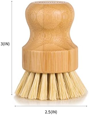 GREENTH PRO Bamboo Dish Brush-2 Pack Nature Sisal Scrubber Brush with Ceramics Holder-Wooden Brush for Pot,Dish and Vegetables - Image 2