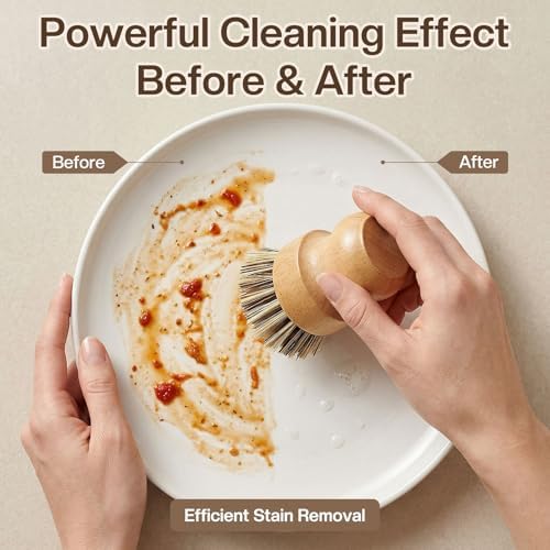 5 Pcs Bamboo Wood Dish Brush Set Handheld Bamboo Wok Brush Scrubber for Dishes Pans Pots Fruit and Veggie Washing(Style D) - Image 6