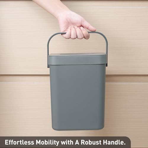 EKO Puro Mini Wall-Mounted Kitchen Trash Can with Lid Food Waste Caddy, 0.79 Gal / 3L (Grey) - Image 7