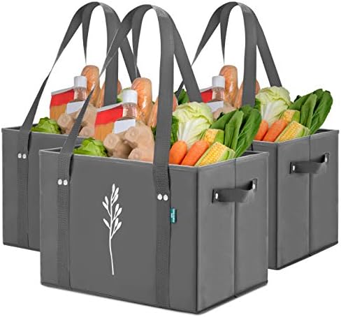 Green Bulldog Reusable Grocery Bags, Tote Bag For Shopping, Grey, 3 Pack by GreenBulldogBags