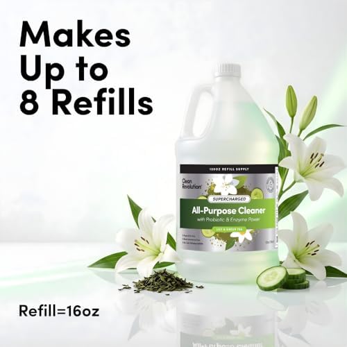 Clean Revolution SuperCharged All Purpose Cleaner Refill with Smart Probiotic + Enzyme Complex, Multi-Surface Kitchen Bathroom & Floor Cleaner, Lily & Green Tea, 128 Fl Oz - Image 3