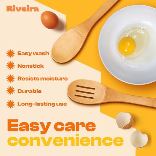 Riveira Bamboo Wooden Spoons for Cooking 3-Piece, Apartment Essentials Wood Spatula Spoon Nonstick Kitchen Utensil Set Premium Quality Housewarming Gifts for Everyday Use - Image 3