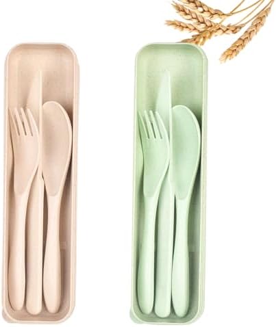 2Pack Wheat Straw Utensil Set, BPA Free Reusable Fork Spoon Knife with Case by Unknown