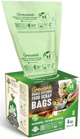 UNNI 4 Gallon Compostable Bags, 100 Count, 15 Liter, Extra Thick 0.75 Mil by UNNI