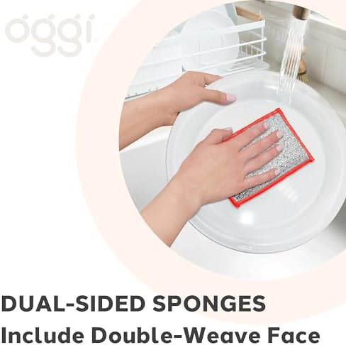 OGGI Bambou Odor-Free Scrubbing Sponges - Natural Scrub Sponges for Dishes, 91% Bamboo-Derived Rayon Cellulose Fiber, Reusable, Absorbent, Durable Scrubbers, Non-Scratch, Washable - 3 pcs, 7x4 - Image 6