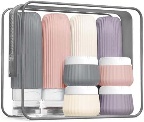 Mrsdry Travel Bottles for Toiletries 8 Pack, Tsa Approved Travel Size Toiletries 3 oz, Travel Containers for Toiletries, with Clear Bag, Leak Proof Silicone Squeezable Travel Essentials Creams Jars by Mrsdry