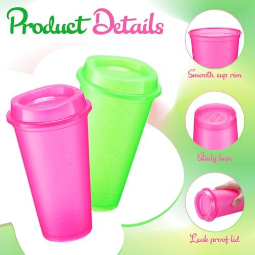 Honeydak 45 Pack 16 oz Reusable Coffee Cups with Lids Water Bottle Iced Coffee Travel Mug Reusable Portable Plastic Tea Tumblers Bulk for Hot and Cold Drinks Birthdays Party(Stylish,Glitter) - Image 2