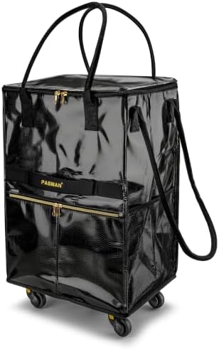 PASMAN Reusable Foldable Rolling Grocery Bag on 5 Wheels,Large,Black by PASMAN