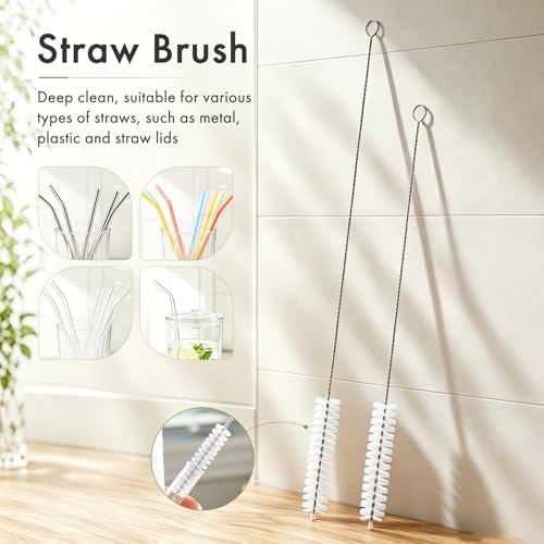 Amazer Dish Brush with Handle, 2Pcs Kitchen Scrub Brushes for Cleaning, 2Pcs Straw Cleaner Brushes for Water Bottle, Dish Scrubber with Stiff Bristles for Sink - Image 7
