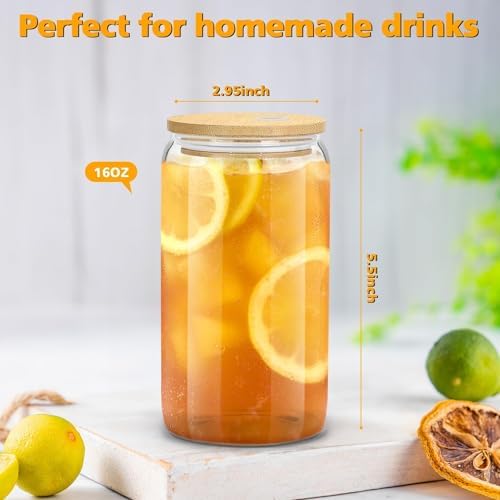 Glass Cups with Lids and Straws - 16 oz Glass Drinking Cups Set for Coffee - Image 3