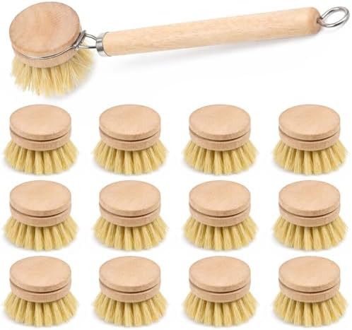 12pcs Dish Brush with Wooden Handle Natural Kitchen Brush Washing Scrubber by WLLHYF