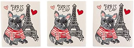 DII Swedish Dishcloths for Kitchen & Cleaning, Reusable, Machine Washable & Dishwasher Safe, Biodegradable, 7.75 x 6.75, Dog in Paris, 3 Piece - Image 2