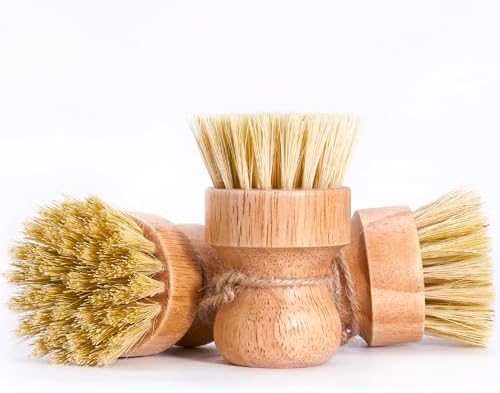 Diahom Bamboo Dish Brush Scrubber 3 Pack for Kitchen Cleaning Pot Pans - Image 4