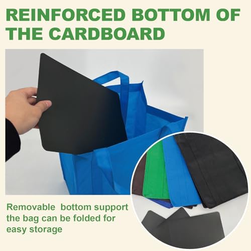 10 Pack Reusable Shopping Bags - 14.9x12.6x9.4 Inth Bulk Tote Bag for Grocery with 5 Pack Thick Plastic Bottom can Hold 50 Lbs, Foldable & Durable with Reinforced Handles - Image 3
