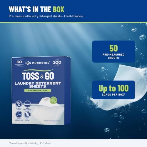 Purecise Laundry Detergent Sheets, 50 Count, Up to 100 Loads, Fresh Meadow - Image 2