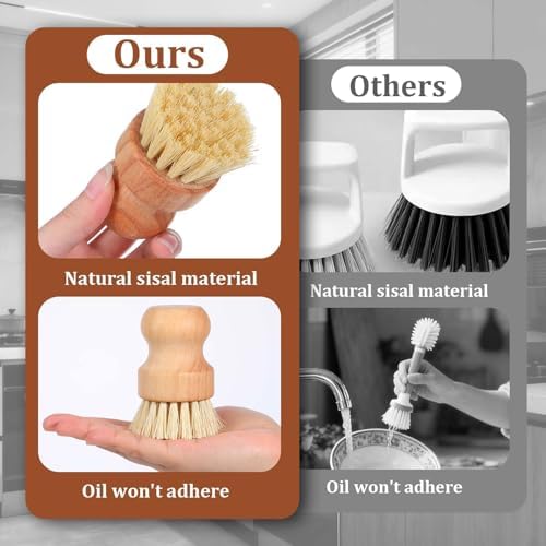 12 Pack Bamboo Scrub Brush for Dishes with Natural Sisal Bristle - Image 4