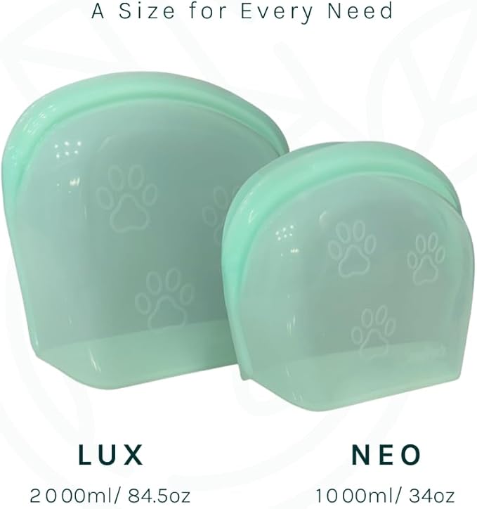 SnapPack Premium Silicone Reusable Pet Storage Stand-Up Bags, Pet Duo Set, Microwave, Dishwasher, Oven and Freezer Safe, BPA Free, Leak-free, and Eco-friendly |1000ml & 2000ml Set (Teal)