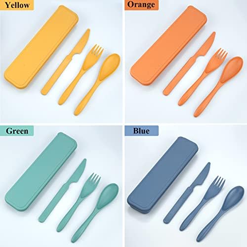 DISSKNIC 4 Sets Reusable Utensils Set with Case,Travel Utensils Cutlery Set Spoons and Forks Set, Reusable Plastic Utensils for Lunch Box Accessories for Adults, Portable Lunch Utensils Set for Daily - Image 3