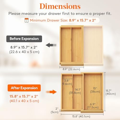 Lifewit Bamboo Utensil Organizer for Kitchen Drawer, Cooking Utensil Tray - Image 3