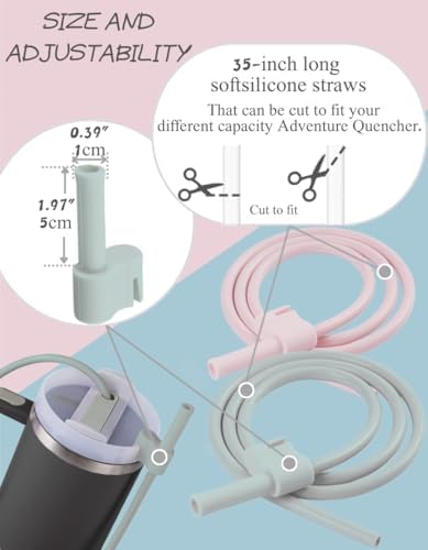 Extendable Long Straws for Stanley Cup, 2 Pack 35" Reusable Silicone Straws- CPC Certified, Fits 40 oz Tumbler And Large Water Bottle, Soft & Flexible Straw Accessories Gift Idea - Image 5