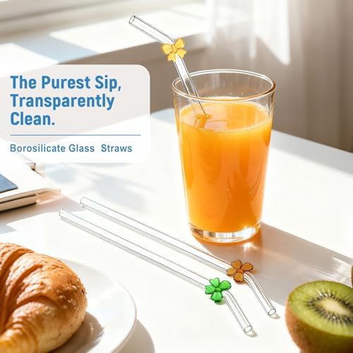 Cute Glass Straws with Bow Charms, 8-Pack 9-Inch Bent for 16-20 oz Tumblers - Image 2