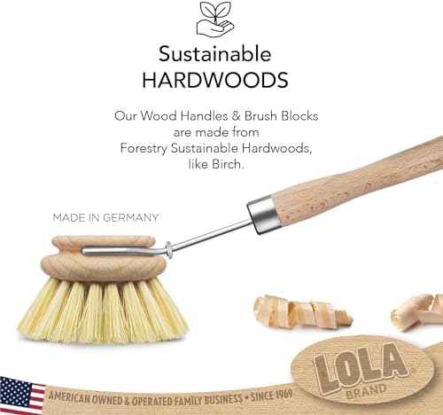 LOLA, The Original- Pot & Pan Brush, 6 Pack, Heavy Duty Brass Wire & Tampico Bristles, Handle Made from Sustainable Birch Wood for Cleaning - Image 2