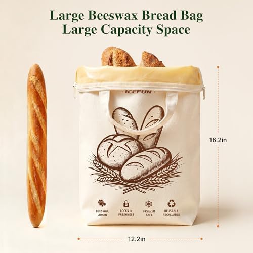 ICEFUN Wide-Opening U-Zipper Beeswax Bread Bag 2 Pack - Image 5