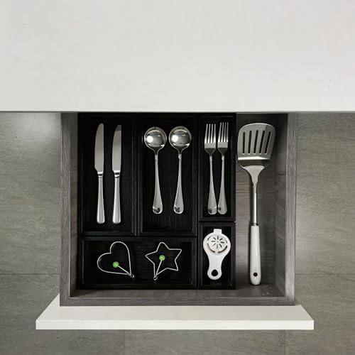 bamboo drawer organizer Set,expandable drawer dividers,wooden storage organizers,drawer organizers for kitchen, bathroom,flatware,Tea Bag Organizer (1 X 5PCS Black) - Image 5