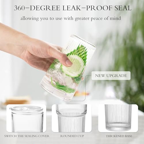 Luiaiog 18.5oz Glass Cups with Lids and Straws – Single Reusable Tumbler, Thickened Shatter-Resistant Glass, Ideal for Iced Coffee, Smoothies, Cocktails, Juices – Elegant & Durable Drinkware - Image 4