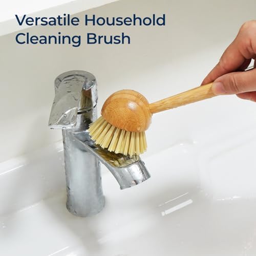 Lorzon 2 Pack Dish Brush with Handle, Bamboo Dish Scrub Brush, Kitchen Brushes for Dishes, Scrubber, Pots, Pans, Sink, Dishwashing Cleaning Brush - Image 5