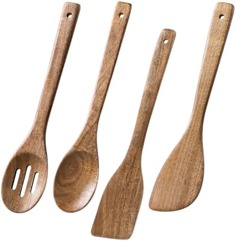 Wooden Spoons for Cooking, 4-Piece Acacia Wood Cooking Utensil Set by HEFILD