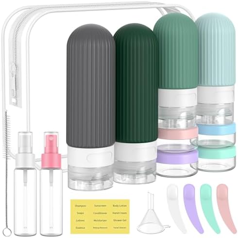 ME.FAN Travel Bottles for Toiletries,18 Pack Silicone Portable Size Bottle, TSA Approved Refillable Cosmetic Container Kits for Conditioner, Shampoo, Lotion,Face Cream - Blue by MEFAN