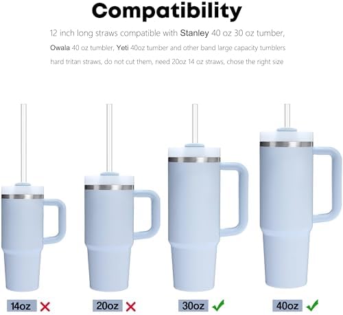 ALINK 10 Pcs Replacement Straws for Stanley 40 oz 30 oz Tumbler, 12 inch Long Reusable Tritan Plastic Clear Tumbler Straws for Stanley Cup, Owala 40 oz, Yeti 42 oz Accessories with Brush - Image 3