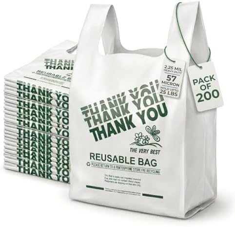 2.25 Mil Reusable Plastic Grocery Bags | PACK OF 200 12" x 7" x 22" by WatsonDistributing