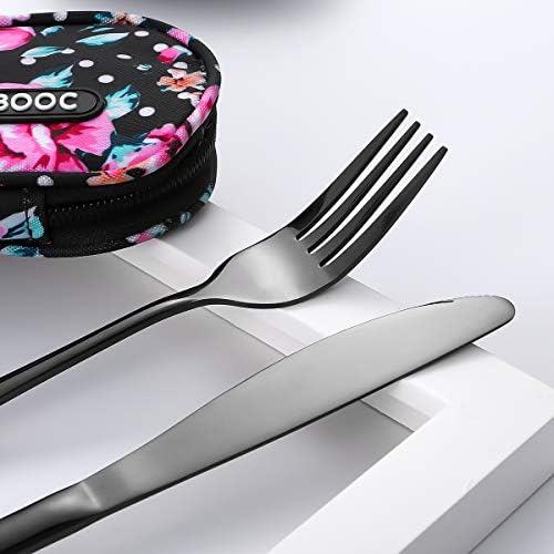 Travel Utensils,Reusable Silverware Set To Go Portable Cutlery Set with a Waterproof Carrying Case for Lunch Boxes Workplace Camping Picnic (Black) - Image 5