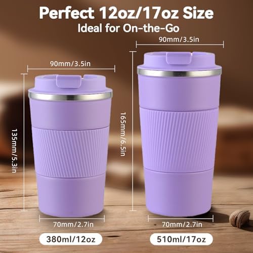 17OZ Travel Coffee Mug Insulated Coffee Cup with Spill Leak Proof Lid, Portable Stainless Steel Tumbler Reusable Hot and Cold Water Mug for Car, Daily, Camping- Purple - Image 2